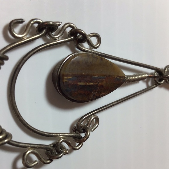 Artisan jewelry set Tiger Eye silver wire bracelet necklace & earrings So boho - Picture 7 of 9